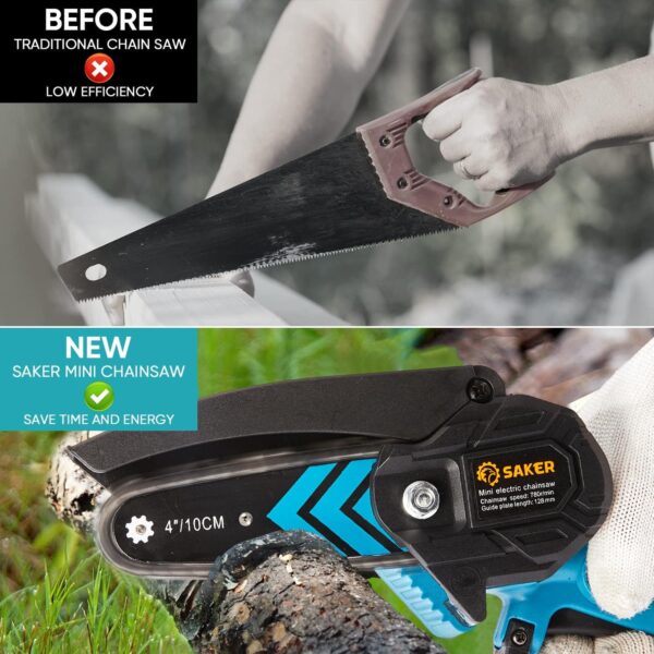 Saker Mini Chainsaw,Portable Electric Chainsaws Cordless,Handheld Chain Saw Pruning Shears Chain Saws for Tree Branches,Courtyard,Household and Garden,Gift for Men Dad Husband Women - Image 6