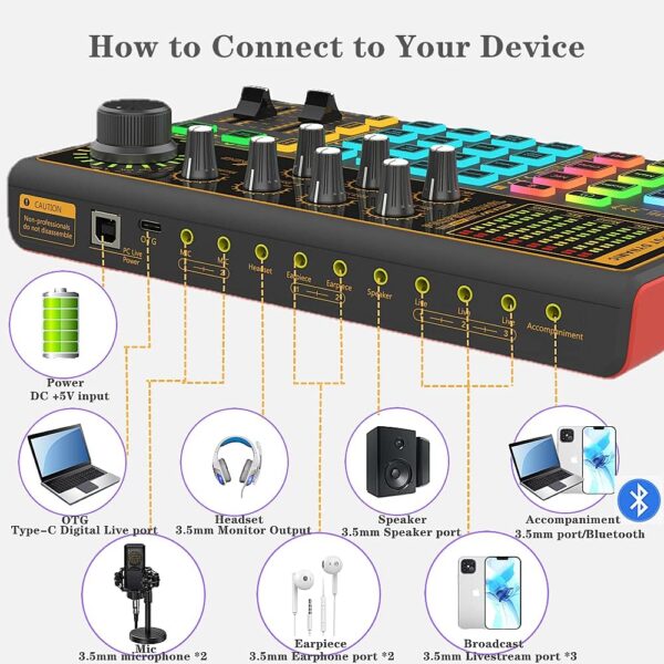 K300 Sound Effects Board Set, LED Light Voice Changer Sound Card with Multiple Sound Effects - Podcast Equipment Bundle for Live Streaming/Laptop Computer Vlog/Living Broadcast YouTube or TikTok - Image 7