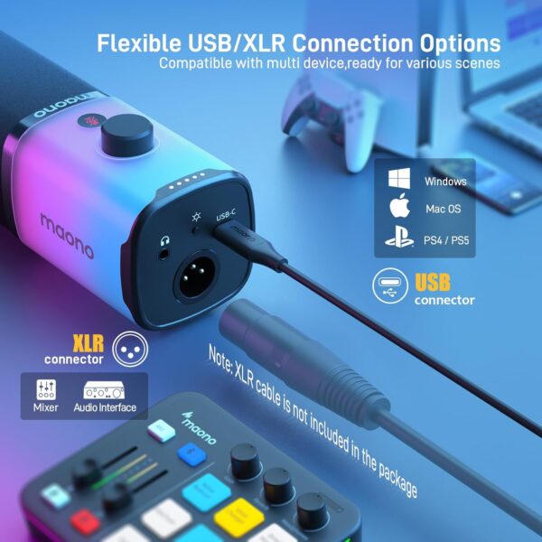 MAONO Dynamic Gaming Microphone: USB XLR Dynamic Computer Microphone with Software-RGB PC Mic for Gamer-Podcast Mic for Streaming Recording Studio YouTube Content Creation Online Chat PD100X RGB - Image 7