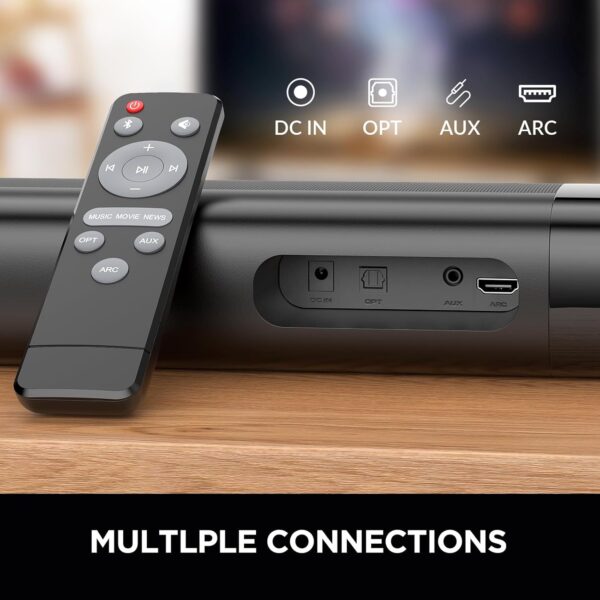 Sound Bar for Smart TV, Soundbar with Bluetooth/ARC/Opt/AUX Connect, Auto Volume Boost, 3 Equalizer Modes, 2 in 1 Detachable Soundbar for TV/PC/Gaming/Projectors - Image 7