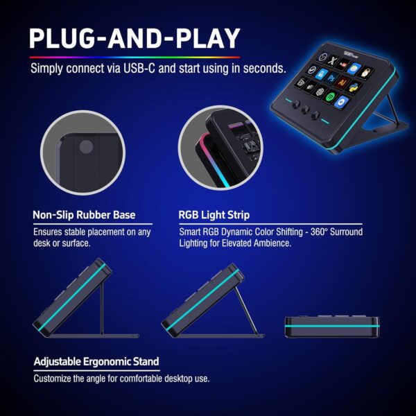 VSDINSIDE Macro Keypad, Stream Controller Deck Gaming Streaming Shortcut Keyboard, 18 Programmable Keys Customizable Visual AI Pad USB Soundboard for OBS, YouTube, Desk Office Setup, Laptop, PC, Mac - Image 4