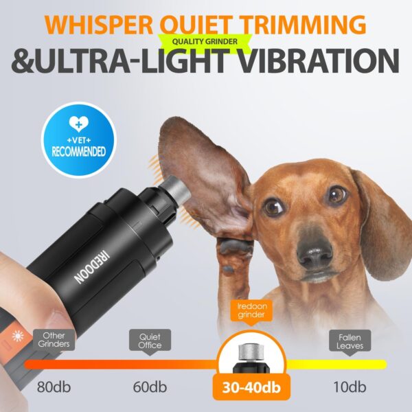 Dog Nail Grinder Upgraded - Professional 3-Speed Super Quiet and Low Vibration Electric Pet Nail Grinder with 4 LED Lights - Painless Paws Grooming & Smoothing for Small to Large Dogs (Black) - Image 5