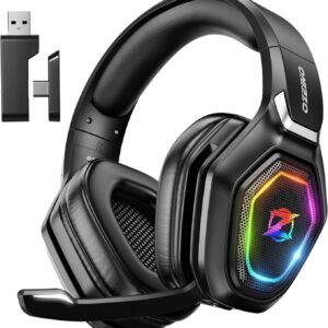 2.4GHz Wireless Gaming Headset with Microphone, 2.4G USB & Type C Transmitter - 30h Battery Life - RGB Lighting Gaming Headphones for PS5, PS4, PC, Phone