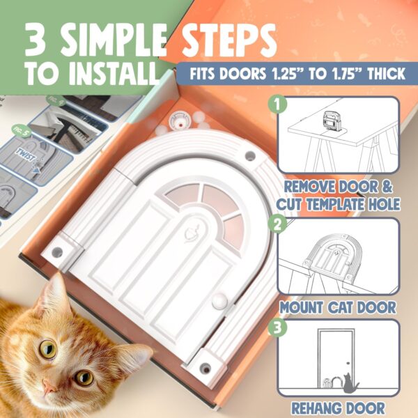 Meow Manor® Cat Door Interior Door - No-Flap, Interior Cat Door for Cats Up to 20 lbs, Easy DIY Setup, Secured Installation in Minutes, No Training Needed… - Image 4