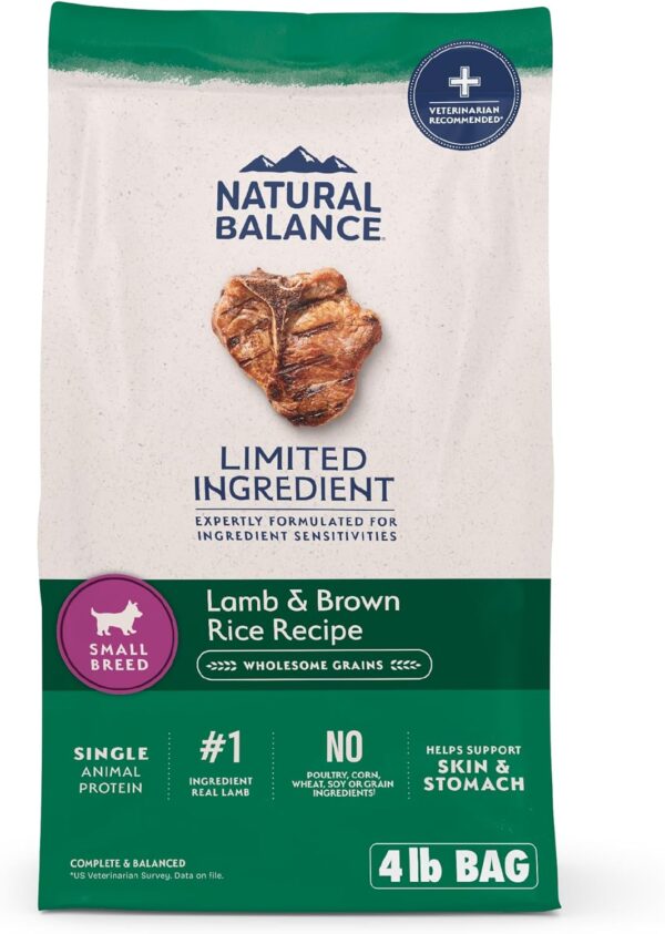 Natural Balance Limited Ingredient Small-Breed Adult Dry Dog Food with Healthy Grains, Lamb & Brown Rice Recipe, 4 Pound (Pack of 1)