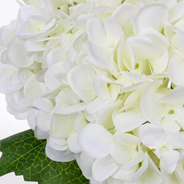 Hollyone Hydrangea Artificial Flowers with Vase White Silk Fake Flowers Arrangements in Glass Vase with Faux Water for Home Bathroom Office Table Centerpiece Shelf Decorations - Image 3