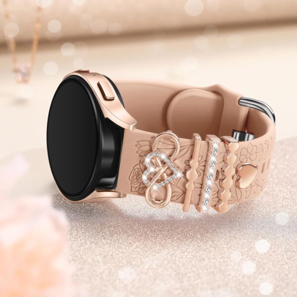 DaQin Flower Engraved Band Compatible with Samsung Galaxy Watch 7 Band/FE 6 5 4 40mm 44mm,Galaxy Active 2, 20mm Watch Band Soft Silicone Replacement Strap with Decorative Charms Accessories Women - Image 9