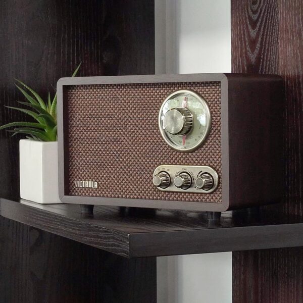 Victrola Willow – Retro Wood Bluetooth Radio with Built-in Speakers: Elegant & Vintage Design, Rotary AM/FM Tuning Dial, Bass & Treble Control, Wireless Streaming (Espresso) - Image 2