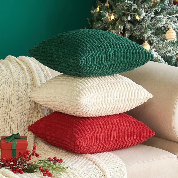 MIULEE Pack of 2 Corduroy Decorative Throw Pillow Covers 18x18 Inch Soft Boho Striped Pillow Covers Modern Farmhouse Home Decor for Sofa Living Room Couch Bed Cream White - Image 9