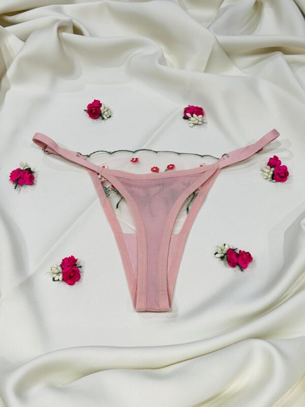 Sheer Floral Colorful Embroidery Underwire Bra and Underwear Panty Matching Set Pink Lingerie For Women - Image 8