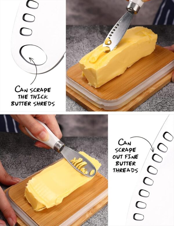 Butter Dish with Lid,Butter Dish for Countertop,AISBUGUR Metal Butter Keeper with Stainless Steel Multipurpose Butter Knife,Large Butter Container with Silicone Home Decor Kitchen Gift White - Image 4