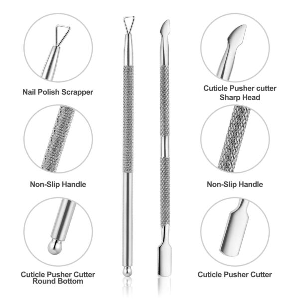 Cuticle Trimmer with Cuticle Pusher and Cutter-YINYIN Cuticle Remover Nippers Professional Stainless Steel Cutter Clippers,Pedicure Manicure Tools for Fingernails Toenails(Silver) - Image 3