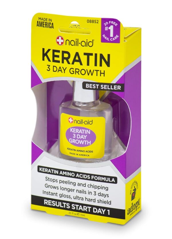 Nail-Aid Keratin 3 Day Growth Nail Treatment & Strengthener, Clear, 0.55 Fl Oz - Image 2