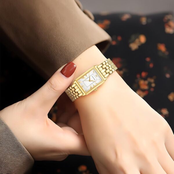 Gold Watches for Women with Vintage Rectangular Case,White Roman Dial,Stainless Steel Band,Adjustment Tool Included,Water Resistant - Image 6