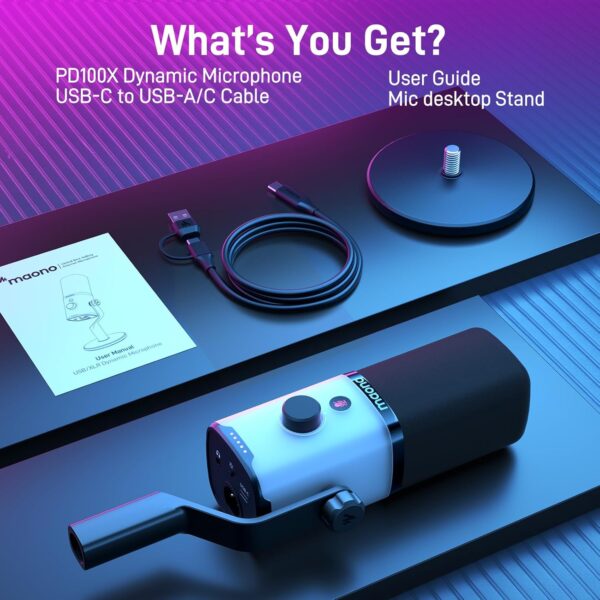 MAONO Dynamic Gaming Microphone: USB XLR Dynamic Computer Microphone with Software-RGB PC Mic for Gamer-Podcast Mic for Streaming Recording Studio YouTube Content Creation Online Chat PD100X RGB - Image 8