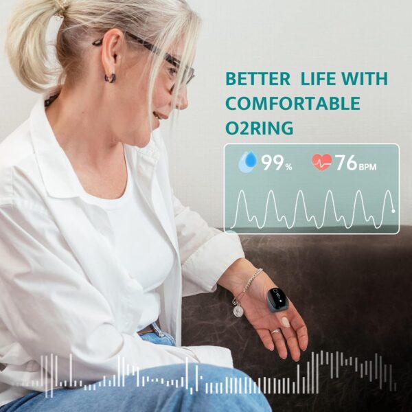 Wellue O2ring Pulse Oximeter - Rechargeable Bluetooth Oxygen Saturation Monitor with Reminder| Wearable O2 Meter Continuous Tracking of Oxygen Level and Pulse Rate with Free APP & PC Software - Image 5