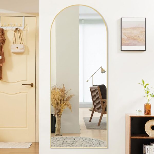 Sweetcrispy 64"x21" Arched Full Length Mirror, Standing or Leaning Full Body Mirror with Aluminum Alloy Thin Frame, Suitable for Bedroom or Cloakroom,Gold - Image 2