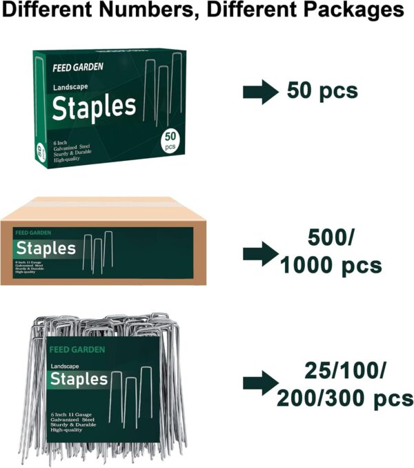 FEED GARDEN 6 Inch 50 Pack Hot-dip Galvanized Landscape Staples Plant Cover Stakes 11 Gauge Tent Stakes Garden Stakes Landscaping Fabric SOD Pins Yard Stakes for Decoration Weed Barrier Fabric - Image 2