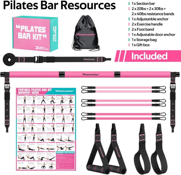 Pilates Bar Kit with Resistance Bands, Multifunctional Pilates Bar for Women & Men with Heavy-Duty Metal Adjustment Buckle, Pilates Home Equipment for Full BodyWorkouts - Image 8