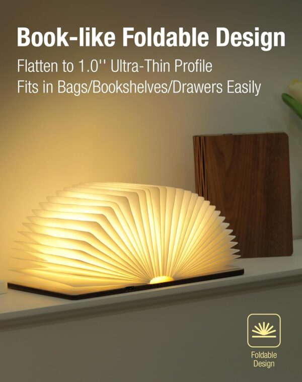 5.7 Inch Wooden Book Lamp - Portable Folding LED Book Light for Reading, Home & Library Decor, Unique Gift for Book Lovers, Magnetic Book-Shaped Night Light (Walnut) - Image 3