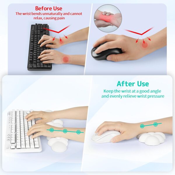 Cloud Wrist Rest Keyboard, Cloud Keyboard Wrist Pad Set with PU Leather Memory Foam, Cute Arm Rest for Palm Support, PC/Gaming Desk Accessories/Office Setup/Computer Hand Cushion - White - Image 3