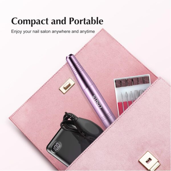COSLUS Electric Nail Drill File Professional: for Acrylic Gel Dip Powder Nails Portable Nail Machine Kit Manicure Pedicure Tools Polishing Set with Nail Drill Bits Sanding Bands - Image 7