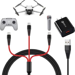 Charger for DJI Neo, Mini 4K, 2 SE, 3 Pro, 4 Pro, Air 2S, Avata, Mavic Drones - 3-in-1 USB Type C 3A Fast Charging Cable With 18W Adapter for DJI FPV Accessories, 4ft Long