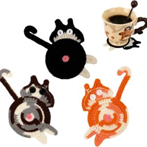 Drink Coaster | Cat Gifts for Cat Lovers,Fun Woven Creative Coasters,Cute Coffee Coaster for Home Decor Tabletop Protection Suitable for Kinds Cups (3PC)