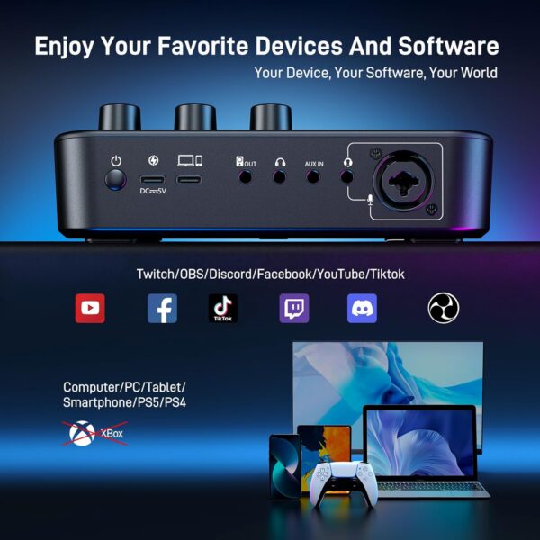 MAONO Gaming Audio Mixer, Audio Interface with Pro-preamp, RGB, Bluetooth, 48V Phantom Power for Live Streaming, Podcasting, Content Create, Gaming MaonoCaster G1 NEO (Not for USB Mic) - Image 8