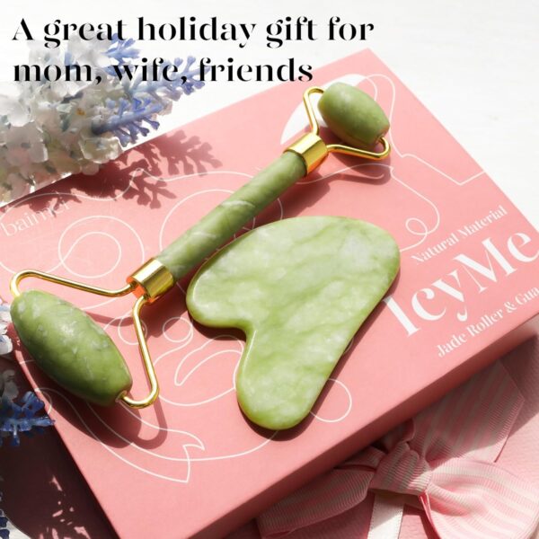 BAIMEI IcyMe Gua Sha & Jade Roller Facial Tools Face Roller and Gua Sha Set for Puffiness and Redness Reducing Skin Care Routine, Self Care Gift for Men Women - Green - Image 8