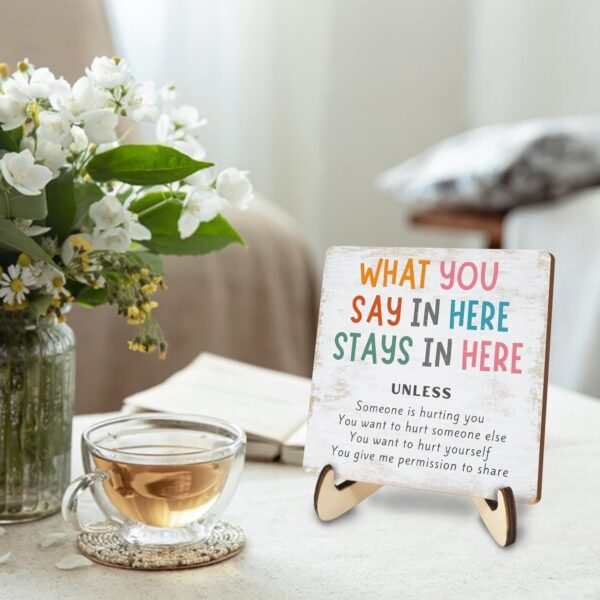 Positive Mental Health Office Decor Rustic Desk Decor Therapy Office School Counselor CBT Therapist Counseling Wood Sign Psychology Decoration for Home Farmhouse Table Shelf Plaque with Wood Stand - Image 5