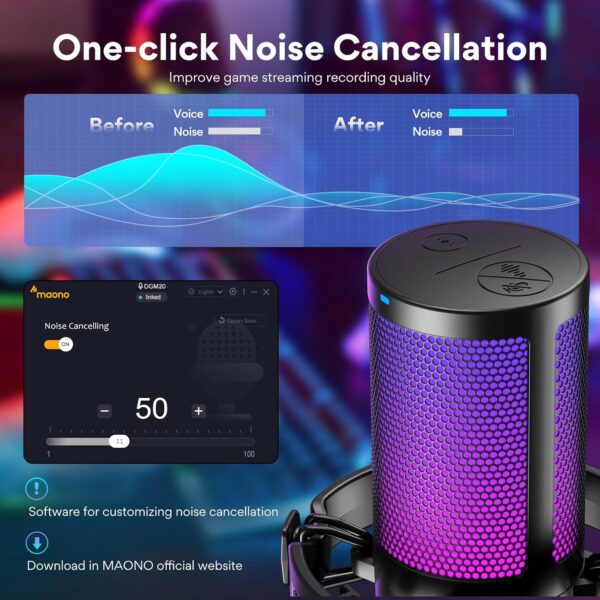 MAONO USB Gaming Microphone for PC, Noise Cancellation Condenser Mic with RGB Lights, Mute, Gain for Streaming, Recording, Podcast, Chat, Twitch, YouTube, Discord, Computer, PS5, PS4, GamerWave - Image 2