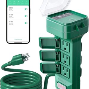 SURAIELEC Outdoor Smart Plug, WiFi Power Stake Light Timer with 6 Outlet, 6FT Extension Cord, Electrical Weatherproof for Patio Lights, Christmas Decorations, Compatible with Alexa/Google Assistant
