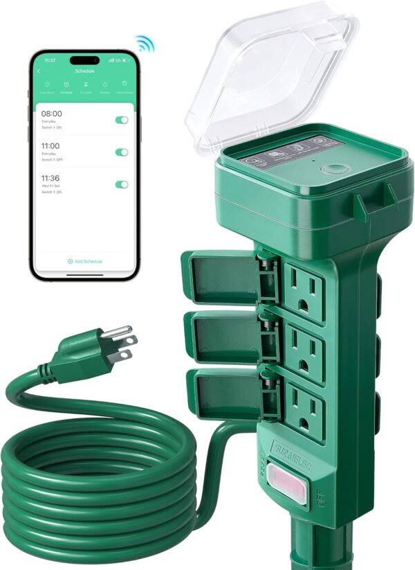 SURAIELEC Outdoor Smart Plug, WiFi Power Stake Light Timer with 6 Outlet, 6FT Extension Cord, Electrical Weatherproof for Patio Lights, Christmas Decorations, Compatible with Alexa/Google Assistant