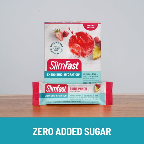 SlimFast Hydration Packets, Intermittent Fasting Electrolytes, Energy Powder Drink Mix, Caffeine from Natural Sources- Fruit Punch (12 Count) - Image 8