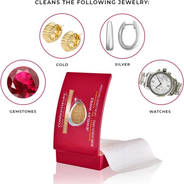CONNOISSEURS Premium Edition Compact Jewelry Wipes No Rinse Gold and Silver Jewelry Cleaner, Polish and Remove Tarnish to Restore Brilliance, Dry Disposable Wipes, Diamond Dazzle Stik - Image 6