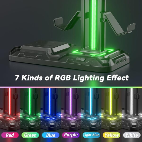 KDD Headphone & Controller Stand with Wireless Charging - Rotatable Headset Stand with 9 Light Modes - Controller Holder with 2 USB and Type C Ports - for Gamers Desktop Accessories - Image 4