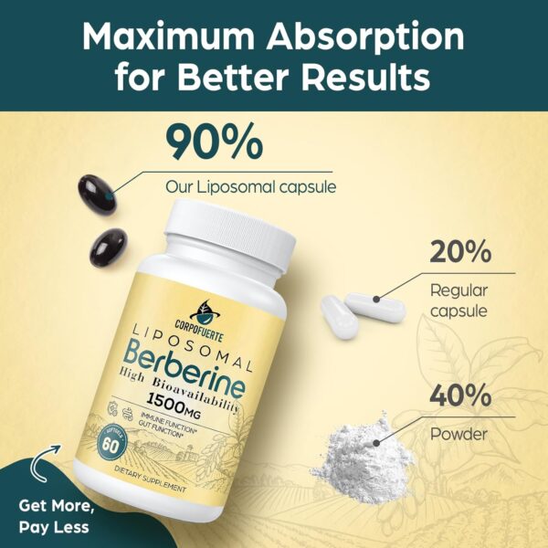 Liposomal Berberine HCl 1500 mg - Berberine Supplement Activates AMPK & GLP-1 - Supports Reduces Body Burden in Women and Men (1 Pack) - Image 7