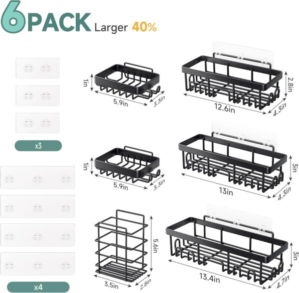 Veken Rustproof & Waterproof Shower Caddy 6-Pack, No Drilling Adhesive Shelves Rack with Soap Holder, Large Capacity Bathroom Organizers and Storage, Wall-Mounted Kitchen & Home Decor - Image 7