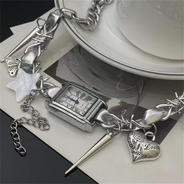 Personality Wind Watch Necklace Neck Chain Spicy Women Design Niche Star Rivets Retro Punk Choker. - Image 5