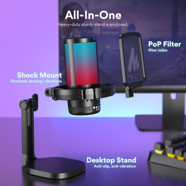 MAONO USB Gaming Microphone for PC, Noise Cancellation Condenser Mic with RGB Lights, Mute, Gain for Streaming, Recording, Podcast, Chat, Twitch, YouTube, Discord, Computer, PS5, PS4, GamerWave - Image 8