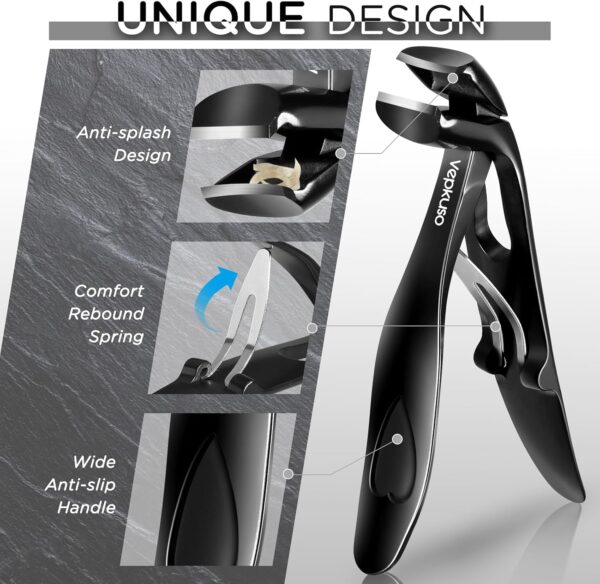 Nail Clippers for Seniors, Wide Jaw Fingernail Clippers and Angled Head Toenail Clippers for Thick Nail, Professional German Nail Clippers for Men, Women&Pregnant，Black - Image 6