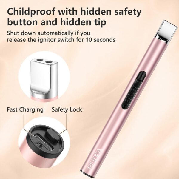 REIDEA Candle Lighter - Long USB Rechargeable Arc Windproof Flameless Lighter with Safety Switch for Home, Kitchen, BBQ, Camping, Stove - Image 4