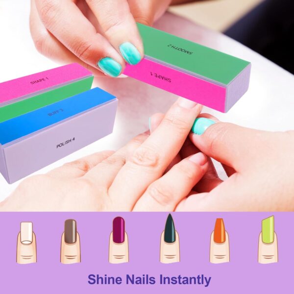 4 Way Nail Buffer Block (4 Pcs), Nail Shine Buffers Blocks Files for Natural and Acrylic Nails Smoother Buffing Block Polisher Fingernail File Buffer 120/240/600/3000 Grit for Buffing Shinning - Image 2