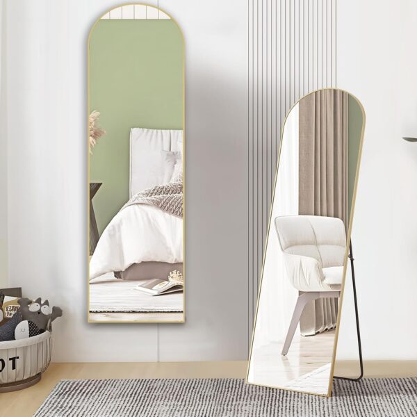 OLIXIS Arched Full Length Mirror 59"x16" for Bedroom, Full Body Mirror with Stand, Hanging or Leaning for Wall, Aluminum Alloy Thin Frame Floor Standing for Living Room, Tall, Gold - Image 6