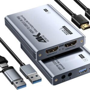Video Capture Card, Audio Video Capture Card, USB 3.0 Capture Card 4K HDMI Loop-Out, 1080P 60FPS/2K 30FPS Videogame Capture for Streaming, Works forPS5/Switch/Camera/PC