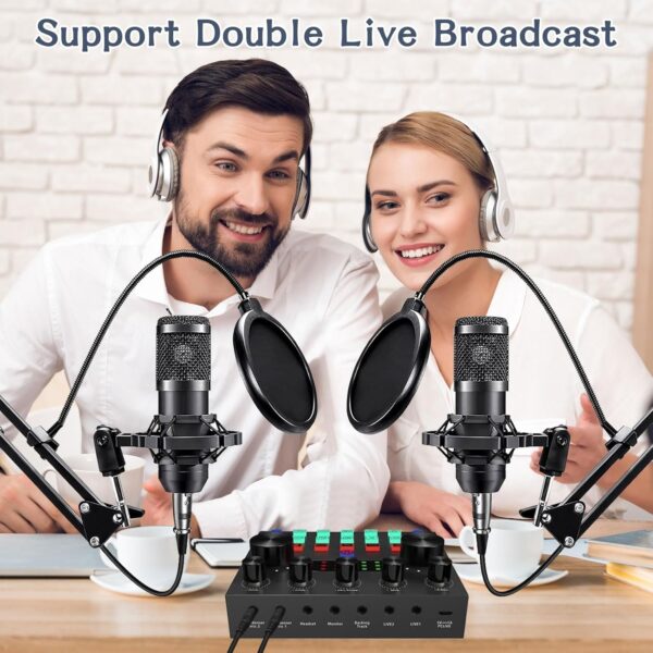 Podcast Equipment Bundle For 2, ALPOWL Audio Interface with Cardioid Designer BM800 Mic for Gamer and All-In-One DJ Mixer, perfect for Live Streaming, Singing, YouTube, Gaming - Image 2