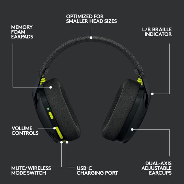 Logitech G435 LIGHTSPEED Wireless Bluetooth Gaming Headset - Lightweight, built-in mics, 18h battery, compatible with Dolby Atmos, PC, PS4, PS5, Nintendo Switch, Mobile - Black - Image 8