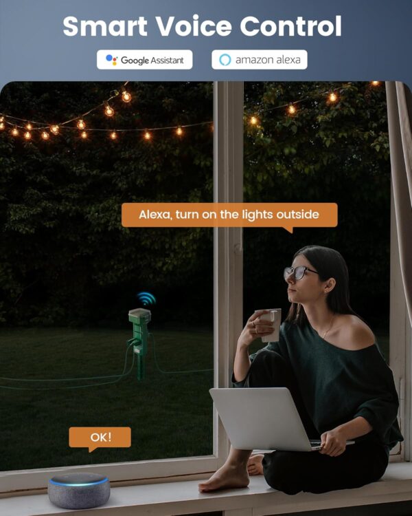 SURAIELEC Outdoor Smart Plug, WiFi Power Stake Light Timer with 6 Outlet, 6FT Extension Cord, Electrical Weatherproof for Patio Lights, Christmas Decorations, Compatible with Alexa/Google Assistant - Image 3