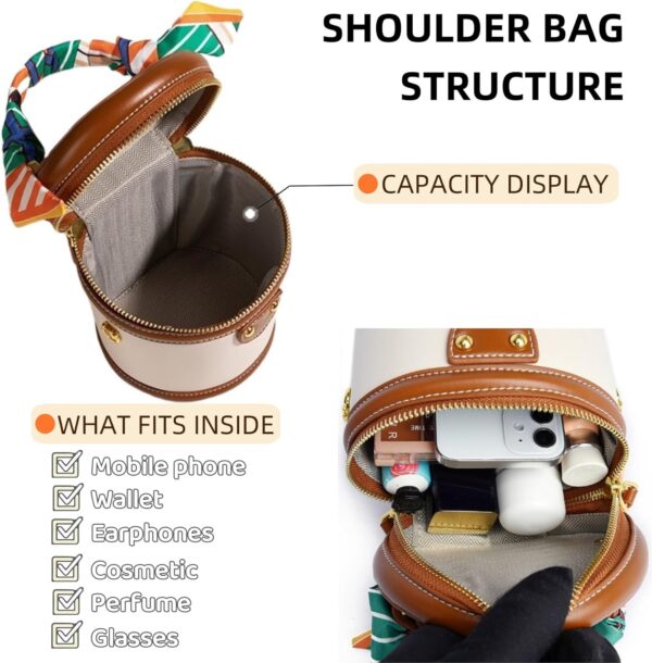 Colorblock Bucket Bag For Women, 2025 New Summer Niche Design Cylinder Bag,Ribbon Handle, Fashionable Crossbody Bag - Image 4